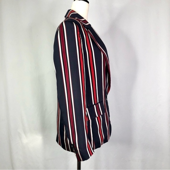 H&M striped viscose sateen blazer navy black red size 4 - Picture 3 of 10